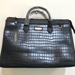 London Fog Zinnia Croco Weekend Black Vegan Satchel (NWT!!)